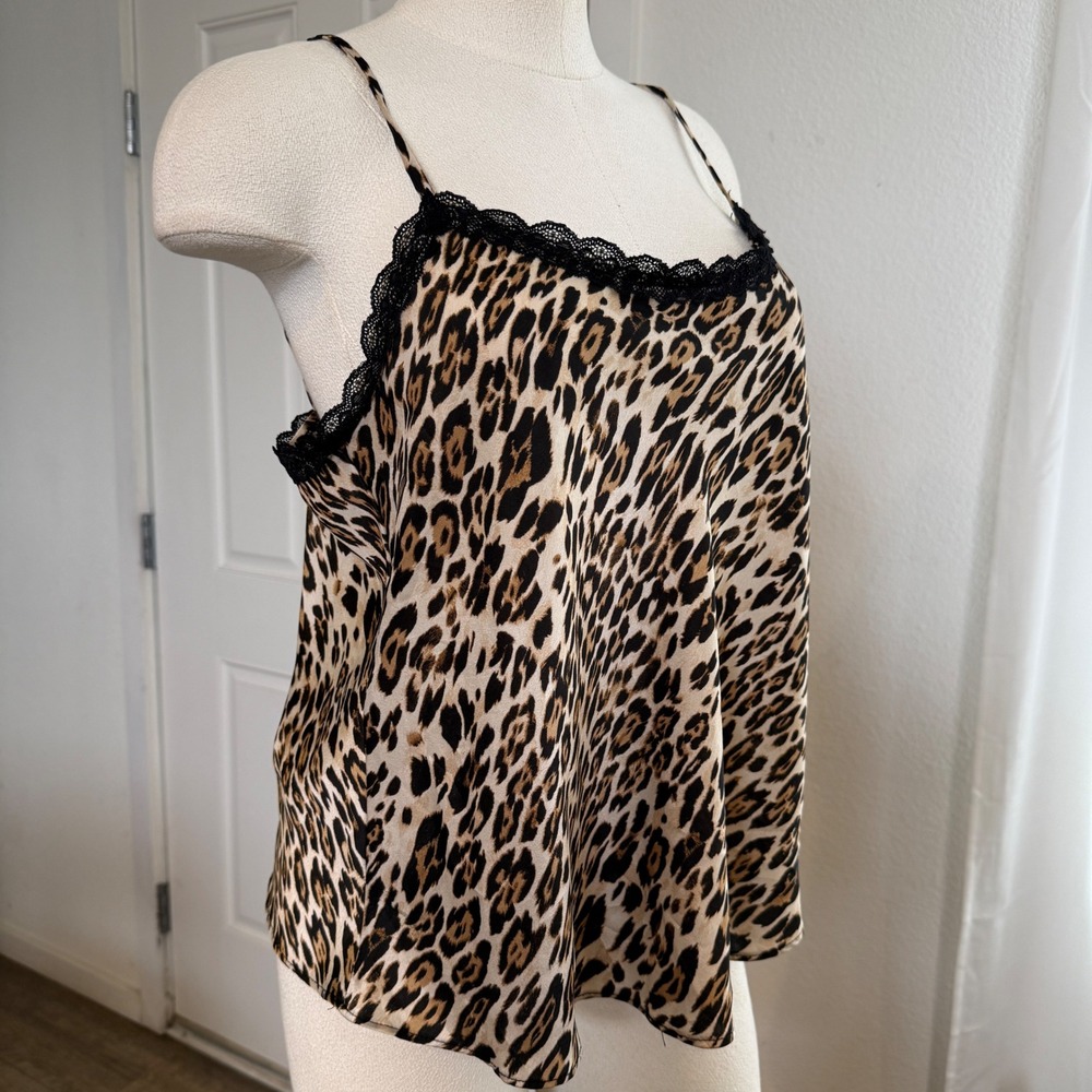 Leopard Print Lace Trim Cami Top Womens XL Animal Print Y2K Grunge Sleaze alt
